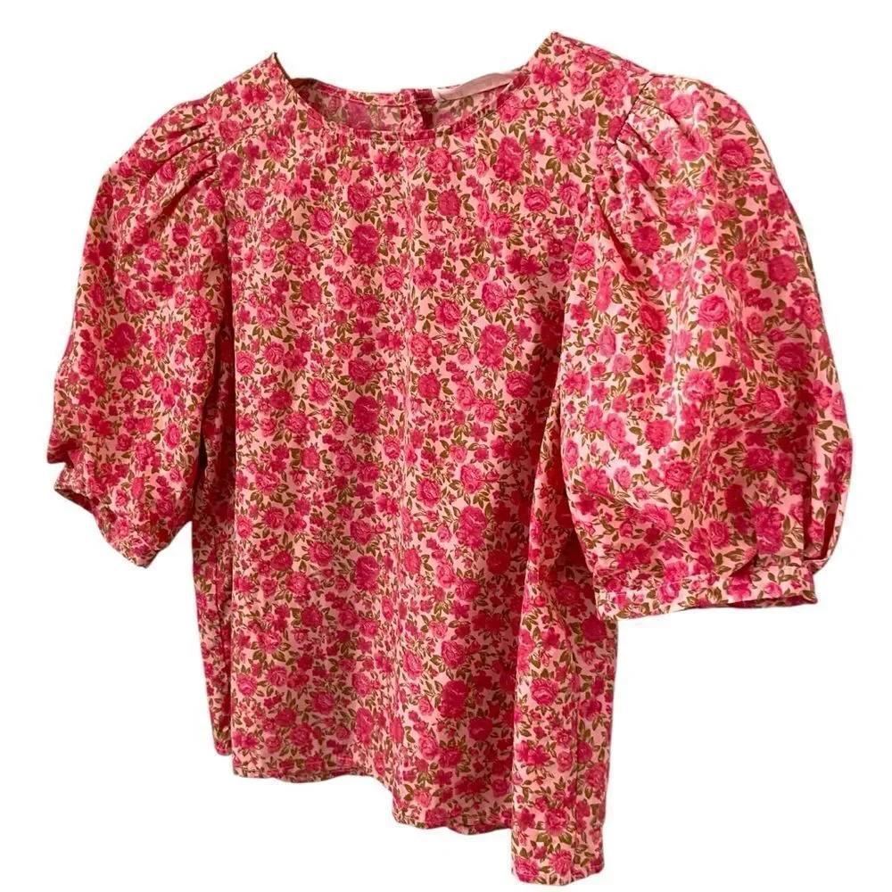 Zara Taffeta Floral Puff Sleeve Blouse